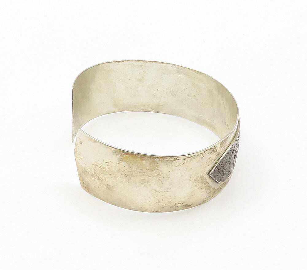 925 Sterling Silver  Vintage Modernist Shiny Two Tone Cuff Bracelet  BT6450