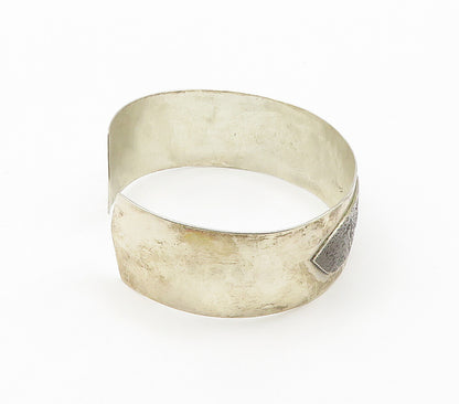 925 Sterling Silver  Vintage Modernist Shiny Two Tone Cuff Bracelet  BT6450