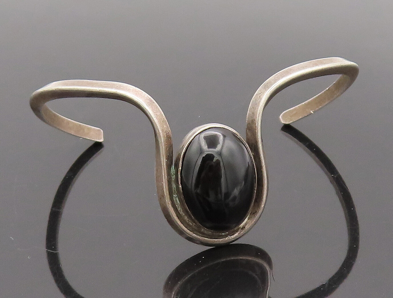 925 Sterling Silver Vintage Bracelet MANIQUIS Solid Designer Onyx Cuff  BT10233