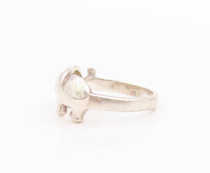 925 Sterling Silver Vintage Ring Solid Carved baby Elephants  Sz 5  RG33254