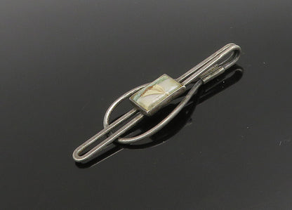 925 Sterling Silver  Vintage Mother Of Pearl Dark Tone Tie Clip  TR3182