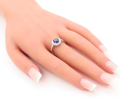 925 Sterling Silver Vintage Ring Round Cut Sapphire Halo CZ  Sz 7  RG29652