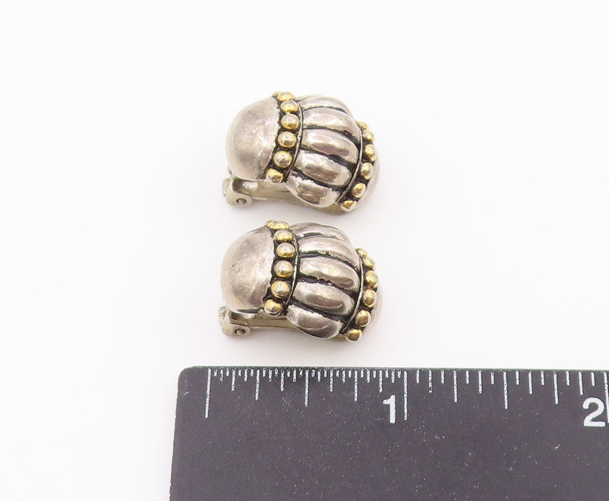 925 Sterling Silver Vintage Earrings Modernist Fluted Dome Clip On  EG14526