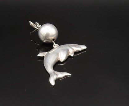 MEXICO 925 Silver  Vintage Bead Ball & Sculpted Dolphins Earrings  EG11830