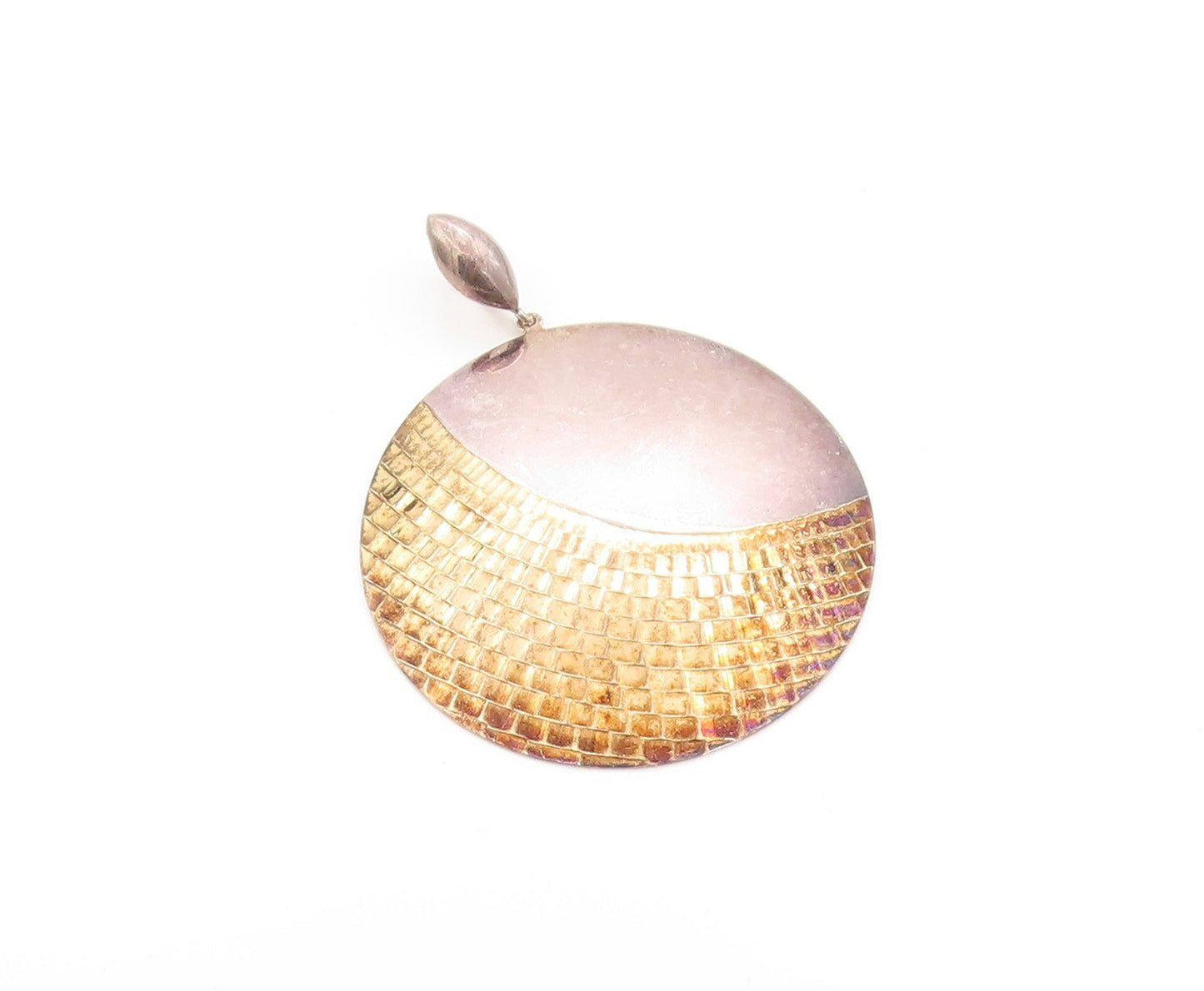 925 Sterling Silver Vintage Pendant Gold Plated Box Carved Round Disk  PT24406