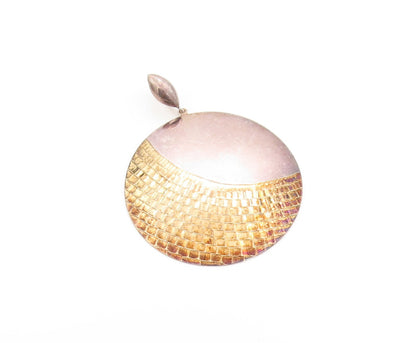 925 Sterling Silver Vintage Pendant Gold Plated Box Carved Round Disk  PT24406