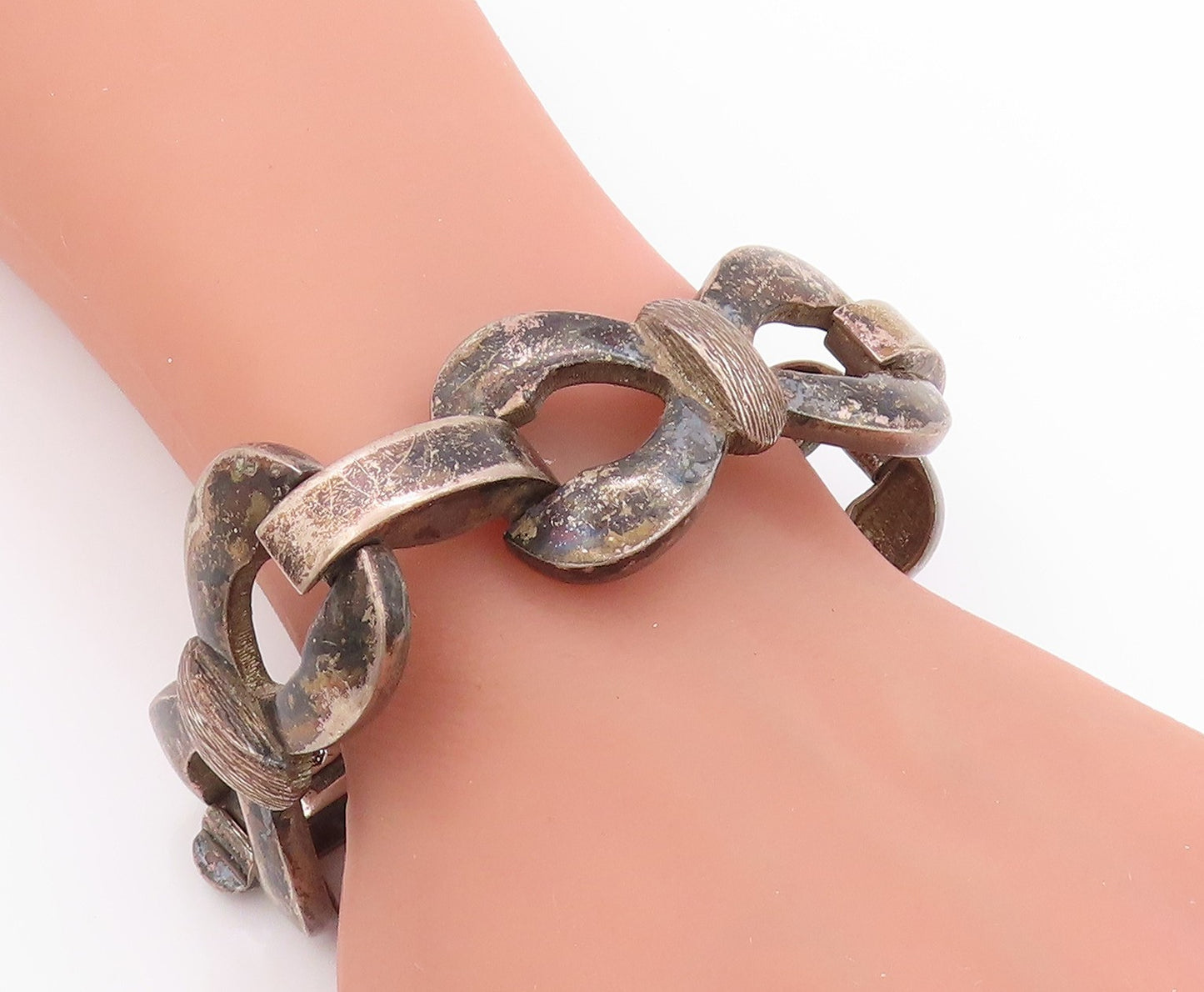 925 Sterling Silver Vintage Bracelet ARGENTINA Interlinked Ribbon Bow  BT11366