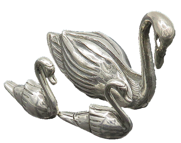 925 Sterling Silver  Vintage Shiny Mother Swan & Babies Trinket Set  TR2853