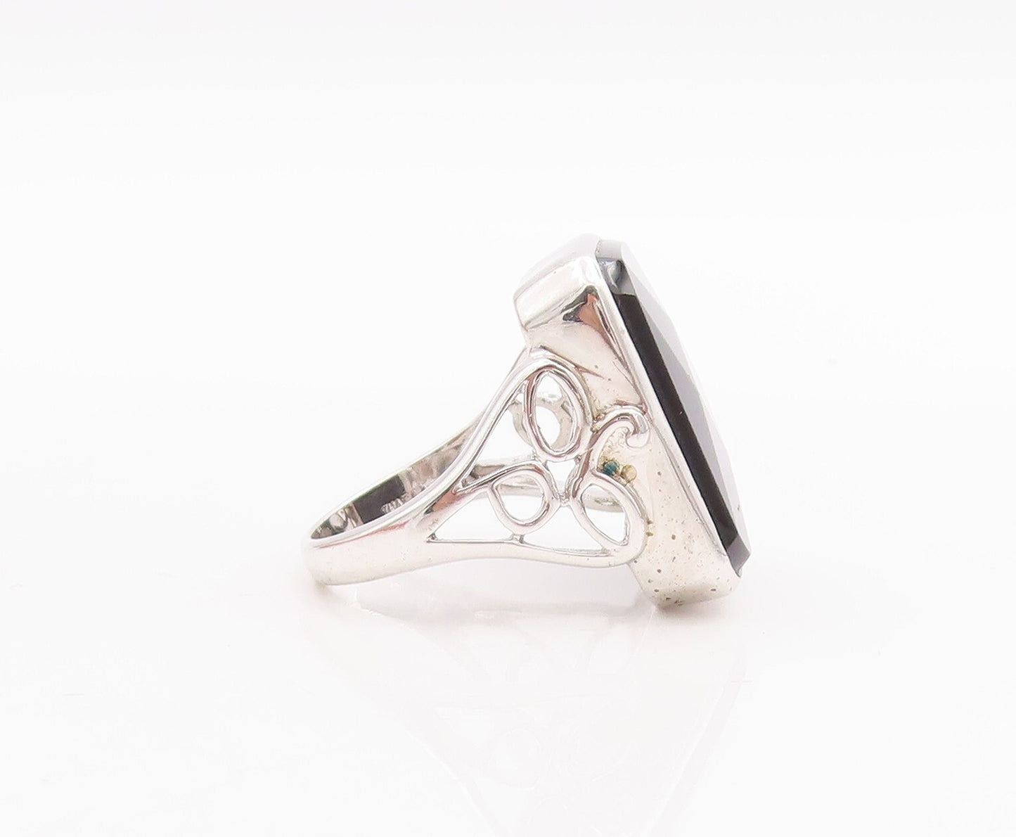 925 Sterling Silver Vintage Ring Rectangle Cut Onyx Carved Band  Sz 6.5  RG29279