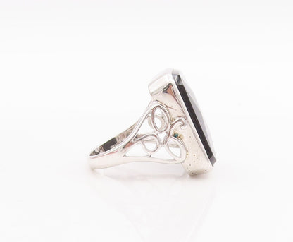 925 Sterling Silver Vintage Ring Rectangle Cut Onyx Carved Band  Sz 6.5  RG29279