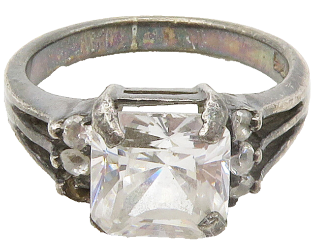 925 Sterling Silver  Vintage Cubic Zirconia Dark Tone Band Ring Sz 7  RG16629