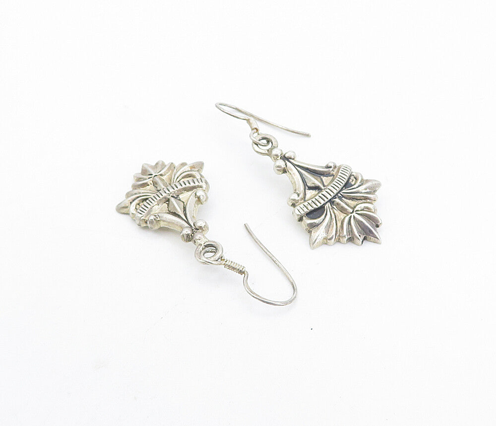925 Sterling Silver  Vintage Shiny Fluted Swirl Detail Dangle Earrings  EG3690