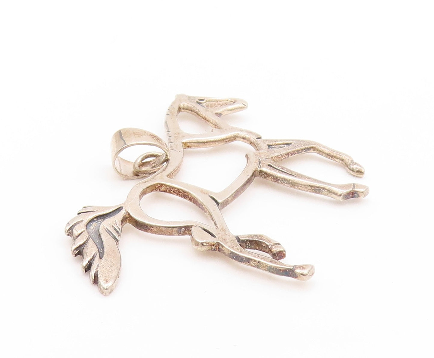 925 Sterling Silver Vintage Pendant Modernist Stencil Cutout Horse  PT24227