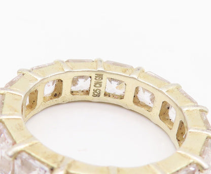 925 Sterling Silver Vintage Ring Gold Plated Square Cut CZ 360 Band Sz 8 RG28422