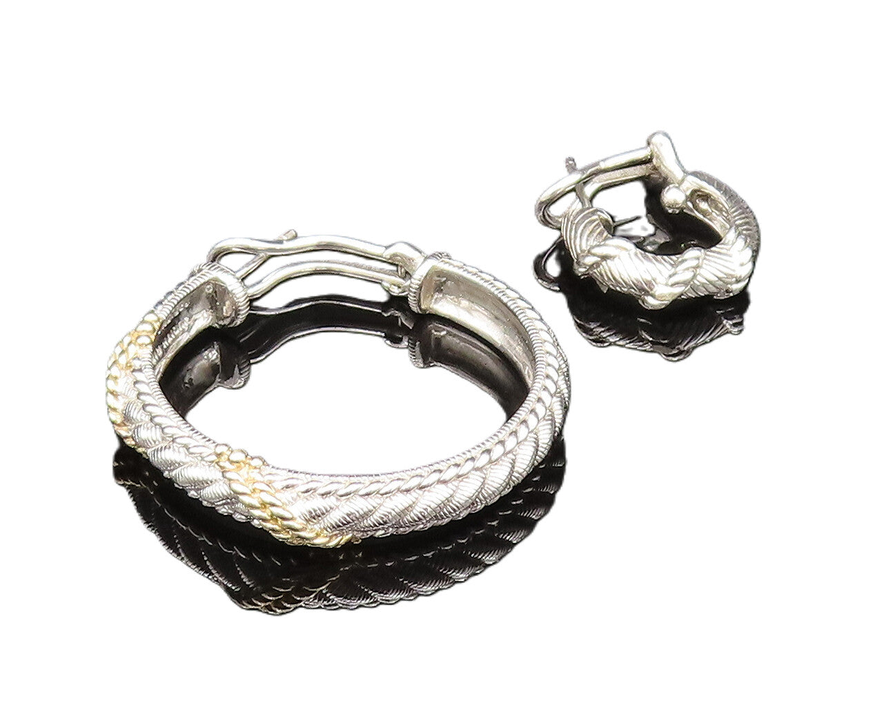 JUDITH RIPKA 925 Silver  Vintage Two Tone Wrapped Single Lot Earrings  EG11963