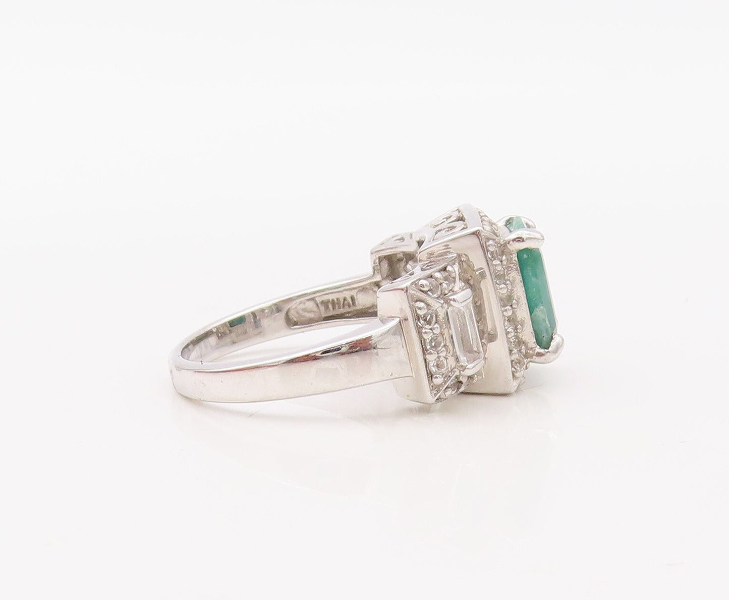 925 Sterling Silver Vintage Ring Rectangle Cutout Gemstone & CZ  Sz 7  RG30797