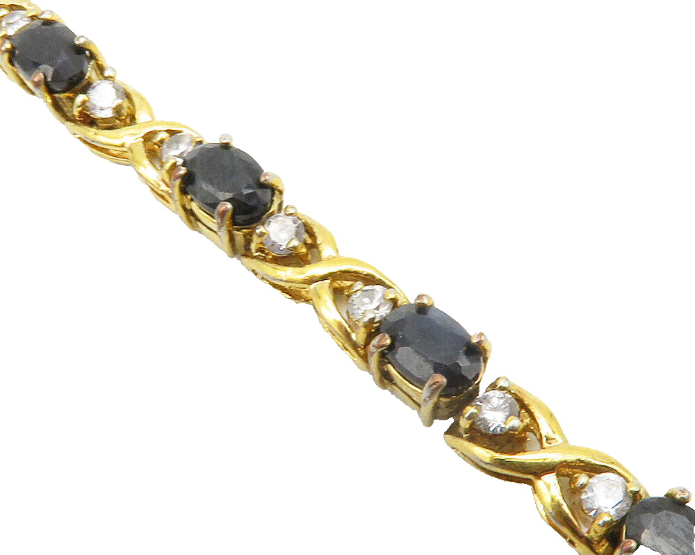 925 Sterling Silver  Sapphire & Topaz Gold Plated Shiny Chain Bracelet  BT5023