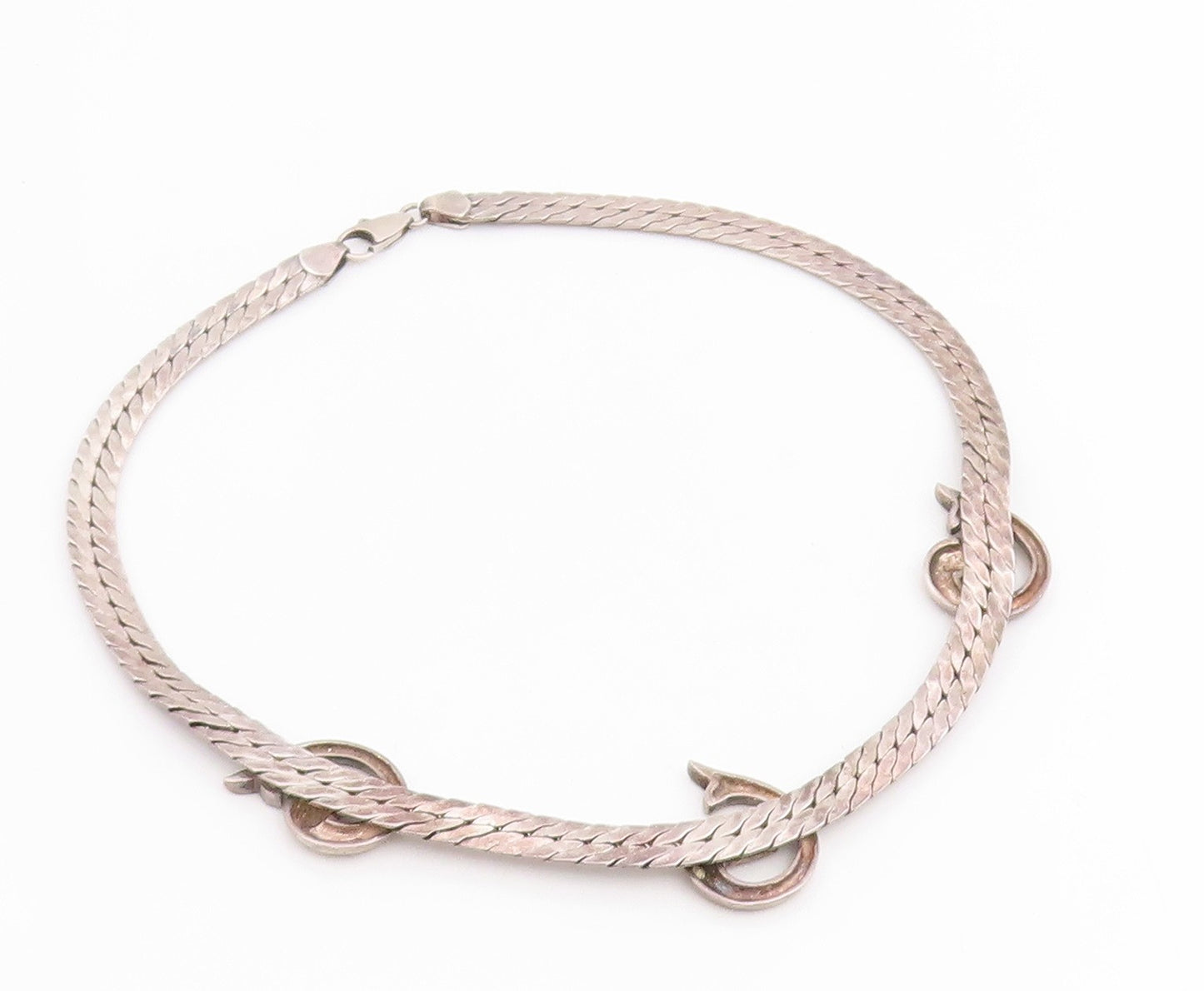 925 Sterling Silver Vintage Necklace Modernist Dolphin Motif Choker  NE4790