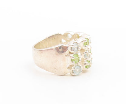 925 Sterling Silver Vintage Ring Peridot Blue Topaz Multi Row Band Sz 7 RG34074