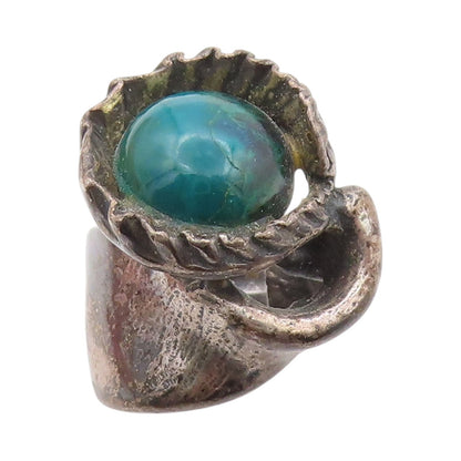 925 Sterling Silver Vintage Ring Antique Brutalist Gemstone Sphere Sz 8  RG32848