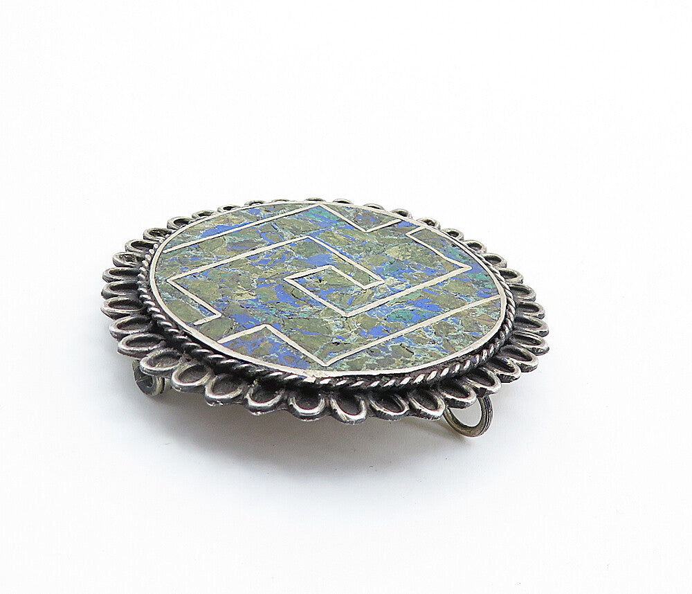 MEXICO 925 Sterling Silver  Vintage Crushed Jasper Pattern Brooch Pin  BP2799