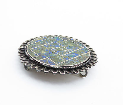 MEXICO 925 Sterling Silver  Vintage Crushed Jasper Pattern Brooch Pin  BP2799