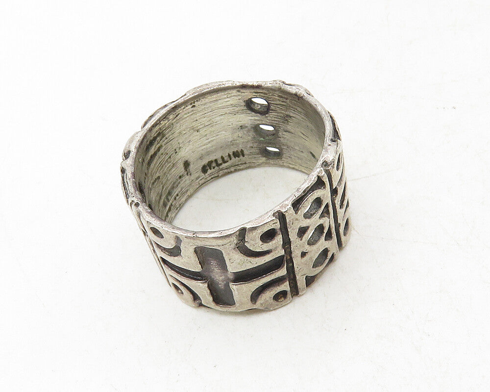CELLINI 925 Sterling Silver  Vintage Oxidized Pattern Band Ring Sz 5  RG9781