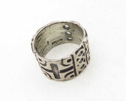 CELLINI 925 Sterling Silver  Vintage Oxidized Pattern Band Ring Sz 5  RG9781