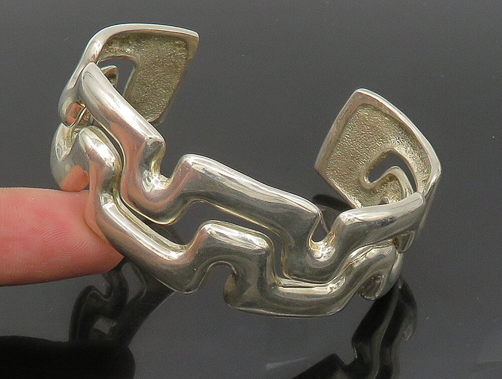 ESPO SIG 925 Silver  Vintage Shiny Open Wavy Design Cuff Bracelet  BT9318