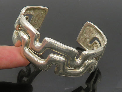 ESPO SIG 925 Silver  Vintage Shiny Open Wavy Design Cuff Bracelet  BT9318