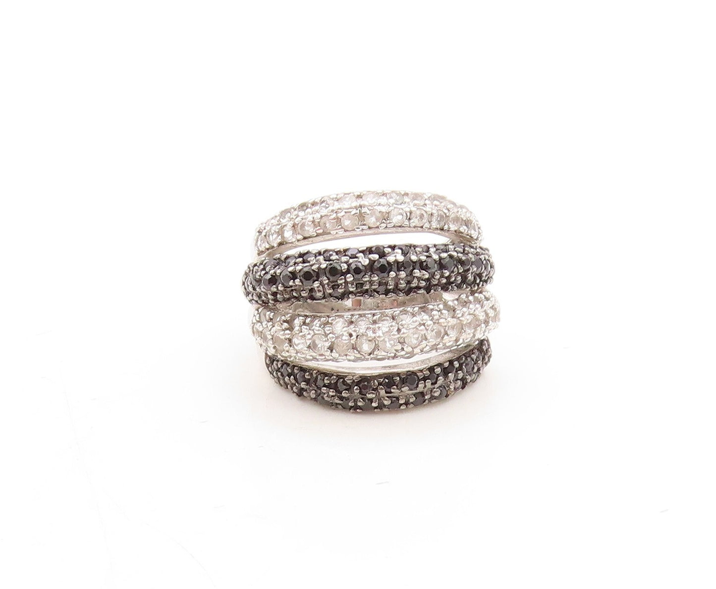 925 Sterling Silver Vintage Ring Spinel & Topaz Inlay Cutout Bands  Sz 6 RG31269