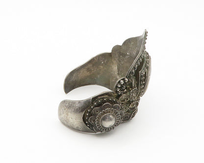 SIAM 925 Silver  Vintage Antique Enamel Dancer Shield Cuff Bracelet  BT5693