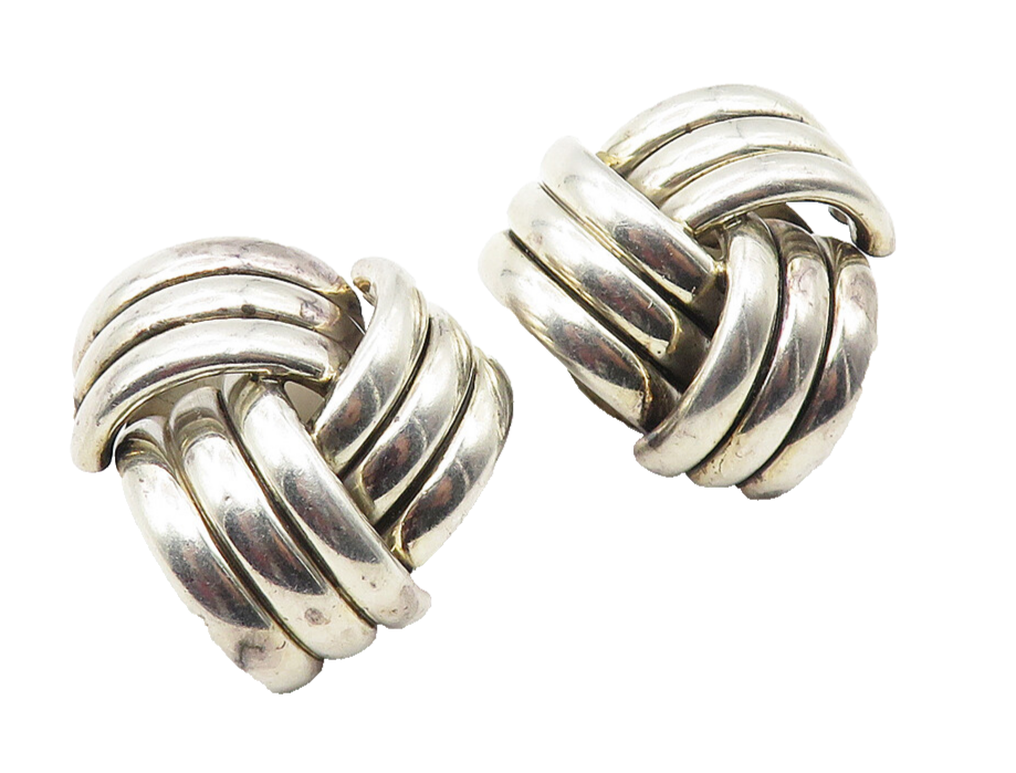 MEXICO 925 Sterling Silver  Vintage Modernist Macaroni Drop Earrings  EG5890