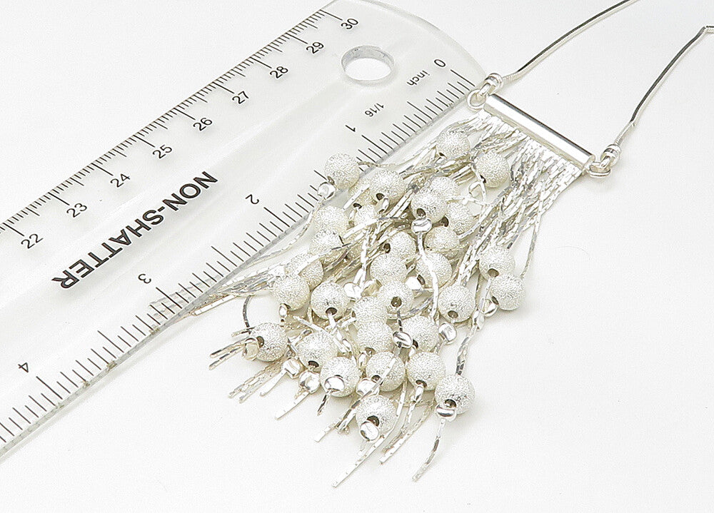 925 Sterling Silver  Vintage Shiny Beaded Chandelier Chain Necklace  NE3646