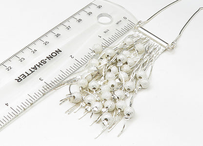 925 Sterling Silver  Vintage Shiny Beaded Chandelier Chain Necklace  NE3646