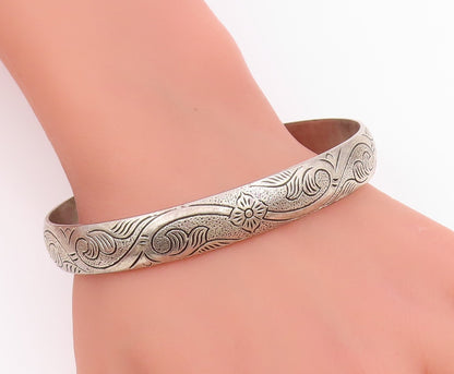 925 Sterling Silver Vintage Bracelet Chinese Export Engraved Floral Cuff BT11505