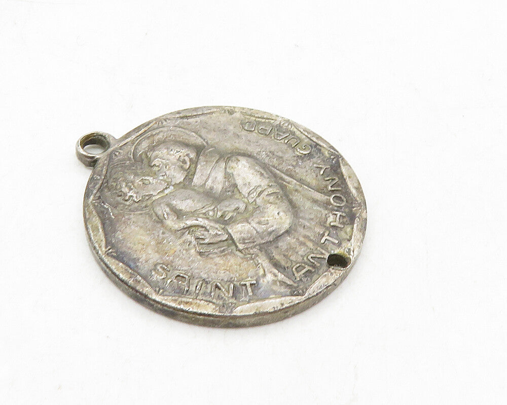 925 Sterling Silver  Vintage Antique Saint Christopher Prayer Pendant  PT7393