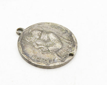 925 Sterling Silver  Vintage Antique Saint Christopher Prayer Pendant  PT7393