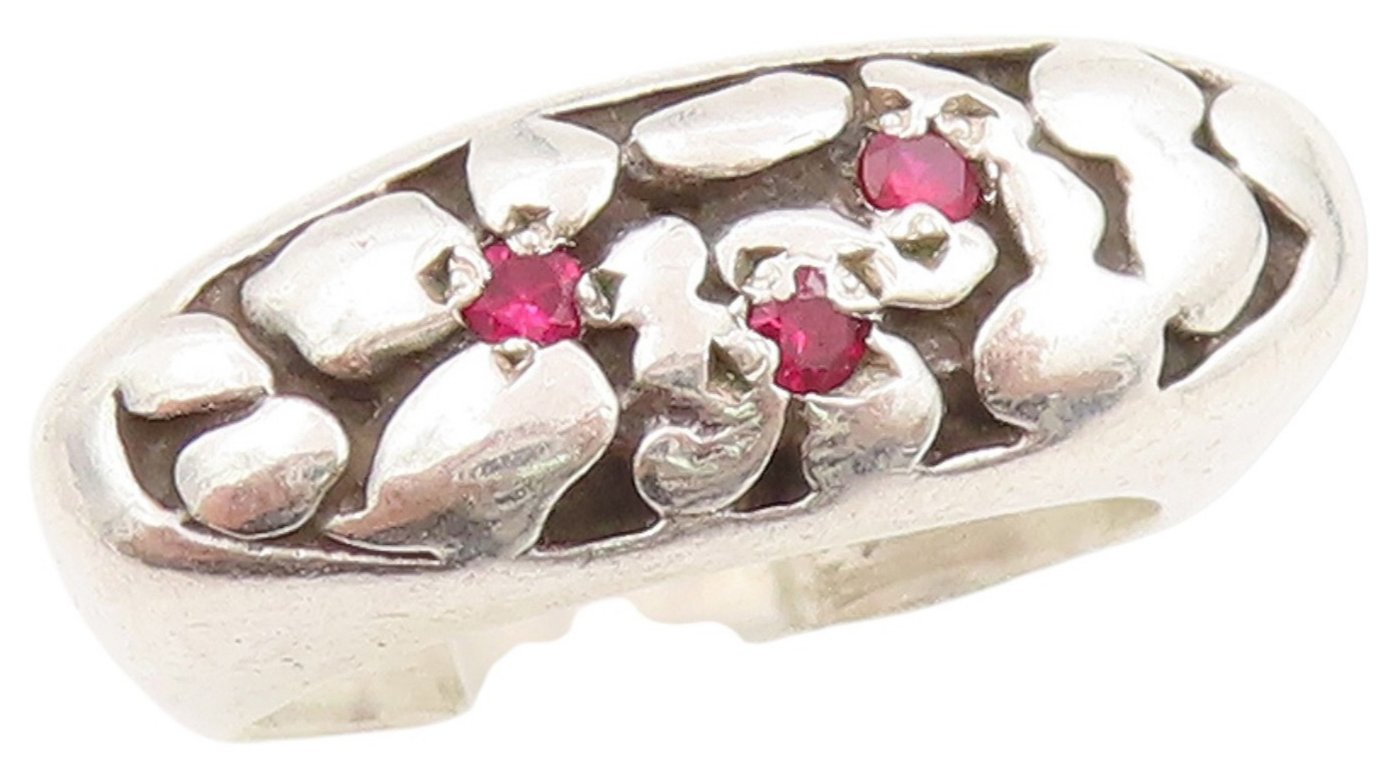 925 Sterling Silver Vintage Ring CZ Inset Textured Signet Band  Sz 5.5  RG33973