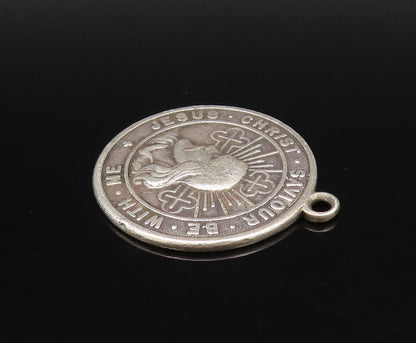 925 Sterling Silver Vintage Religious Jesus Christ Savior Medal Pendant  PT21838