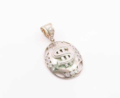 925 Sterling Silver  Vintage Shiny Topaz Dollar Sign Drop Pendant  PT18978