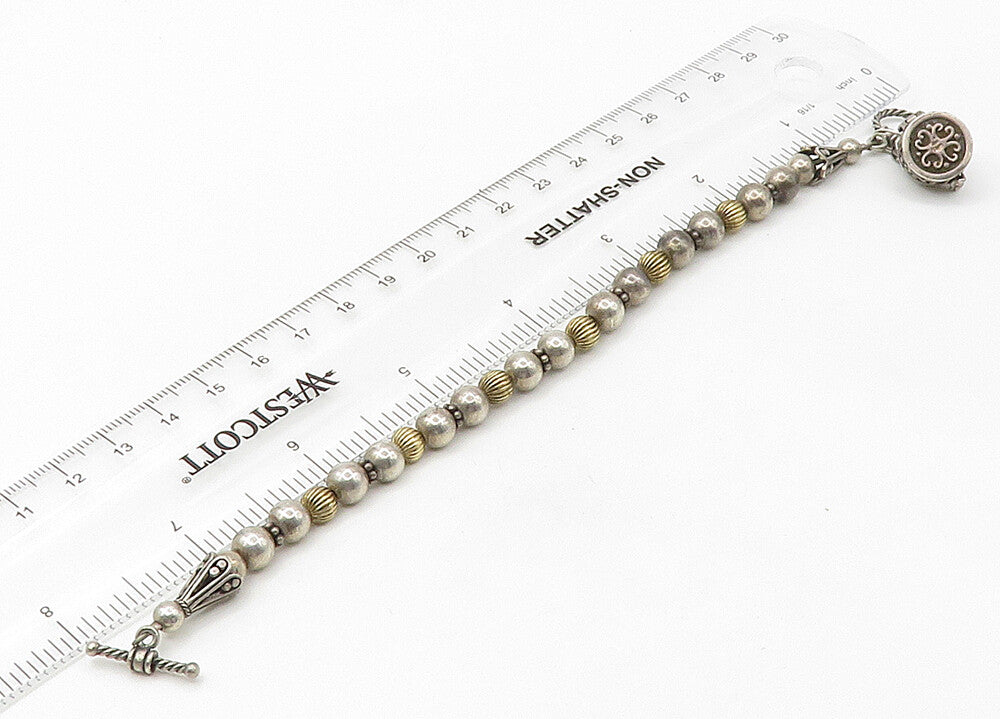 925 Sterling Silver  Vintage Two Tone Locket Beaded Chain Bracelet  BT8532