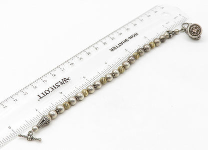 925 Sterling Silver  Vintage Two Tone Locket Beaded Chain Bracelet  BT8532