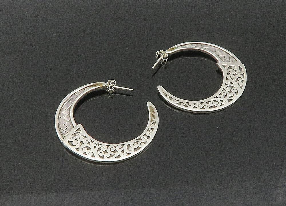 LOIS HILL 925 Silver  Vintage Shiny Woven Swirl Design Hoop Earrings  EG10620