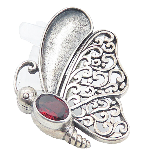 925 Sterling Silver  Vintage Red Topaz Swirl Wing Butterfly Brooch Pin  BP2922