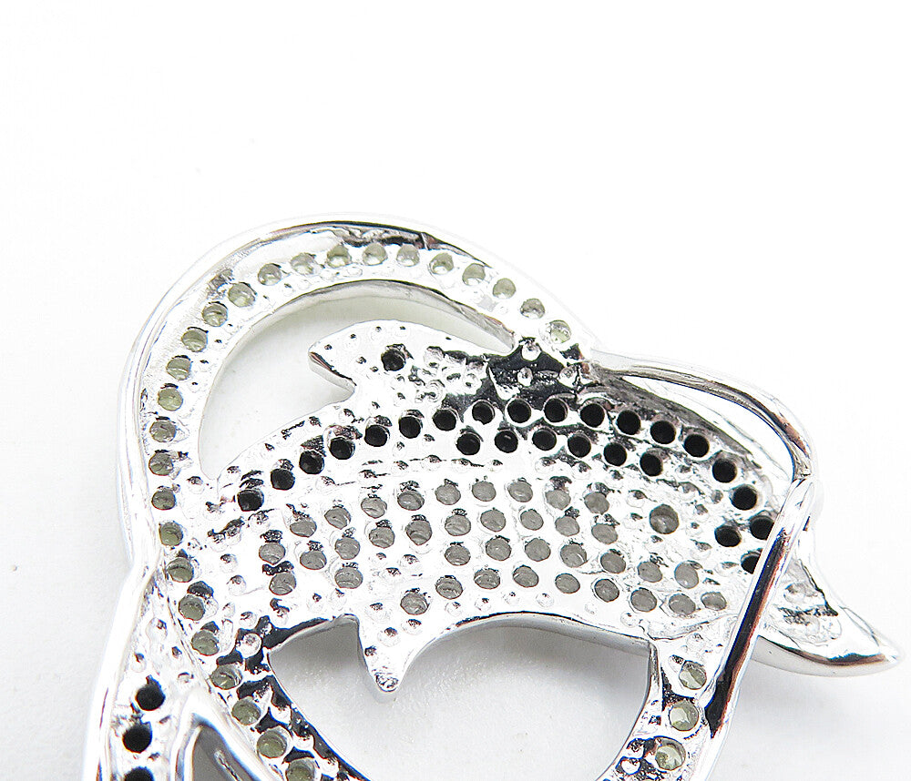 925 Sterling Silver  Topaz & Black Hematite Leaping Dolphin Pendant  PT5073