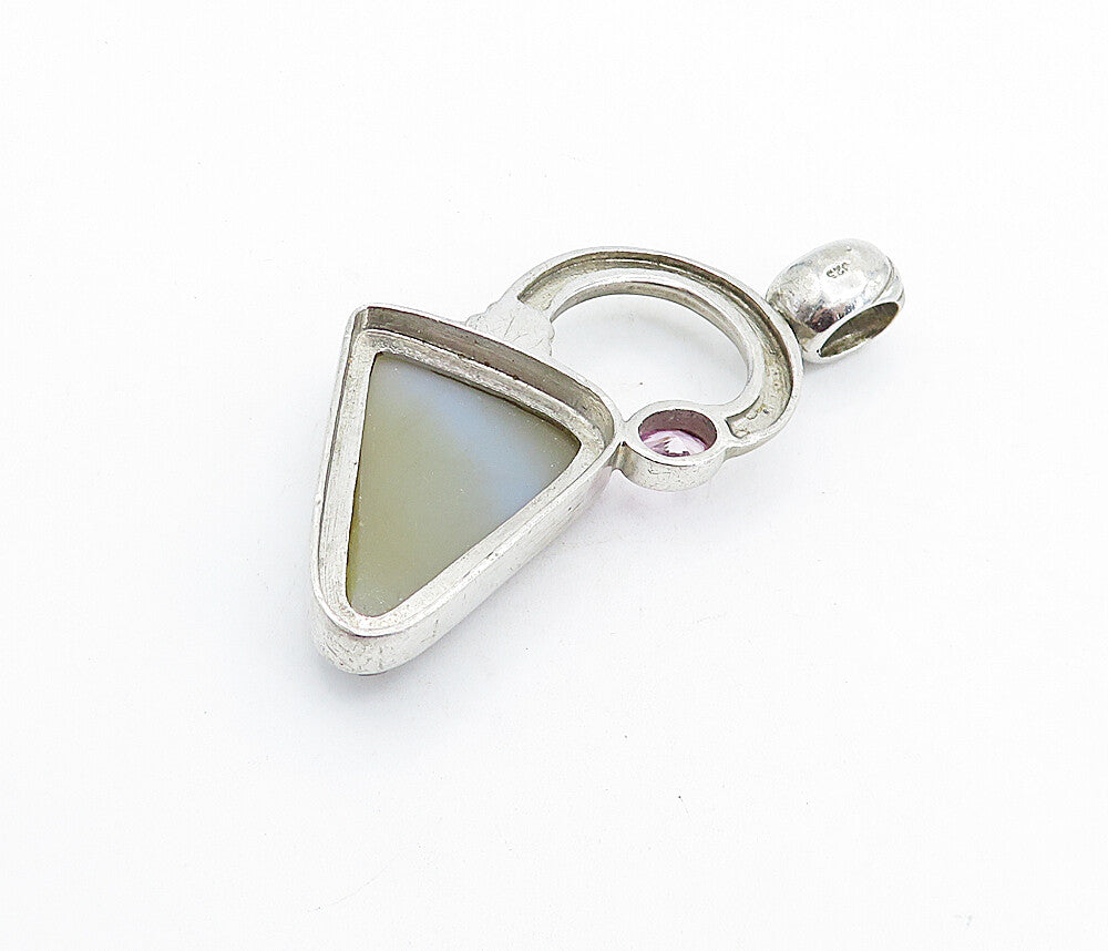 925 Sterling Silver  Vintage Druzy Stone & Pink Topaz Fluted Pendant  PT4573