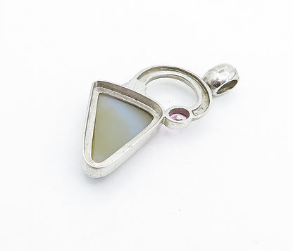 925 Sterling Silver  Vintage Druzy Stone & Pink Topaz Fluted Pendant  PT4573