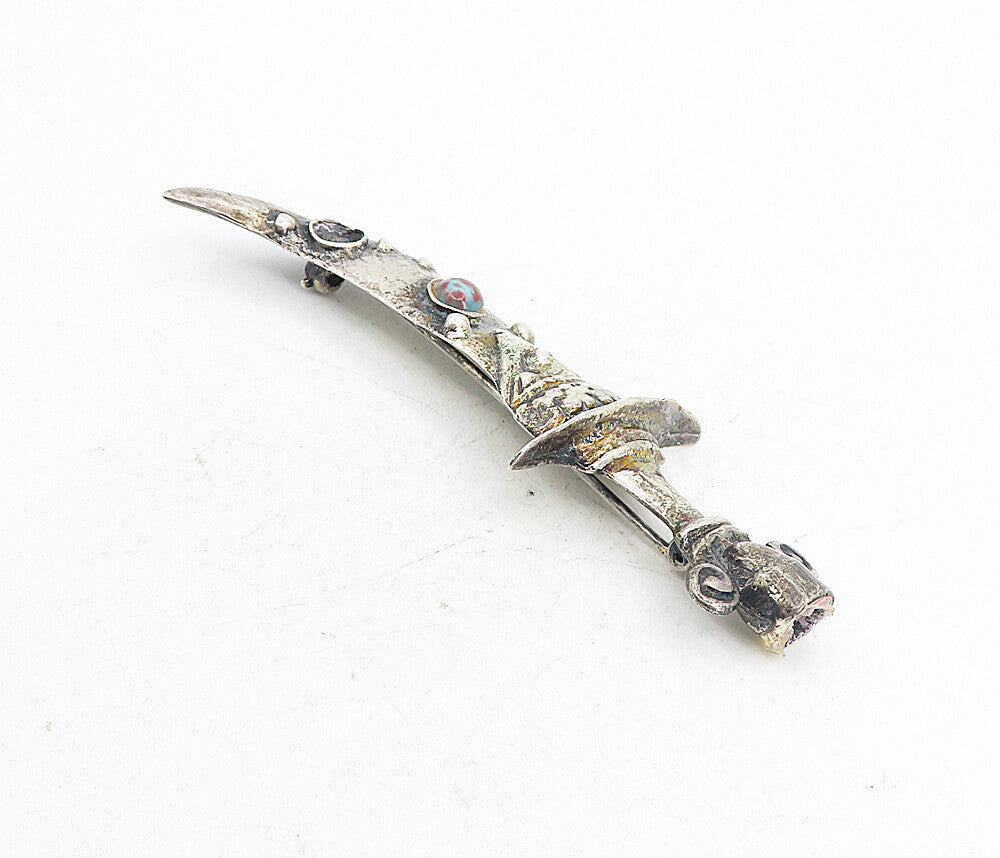 BROOKCRAFT 925 Silver  Vintage Jasper Dagger & Sheath Motif Brooch Pin  BP3058