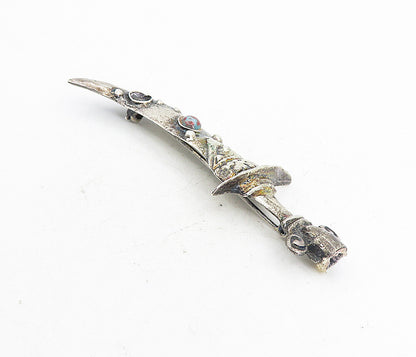 BROOKCRAFT 925 Silver  Vintage Jasper Dagger & Sheath Motif Brooch Pin  BP3058